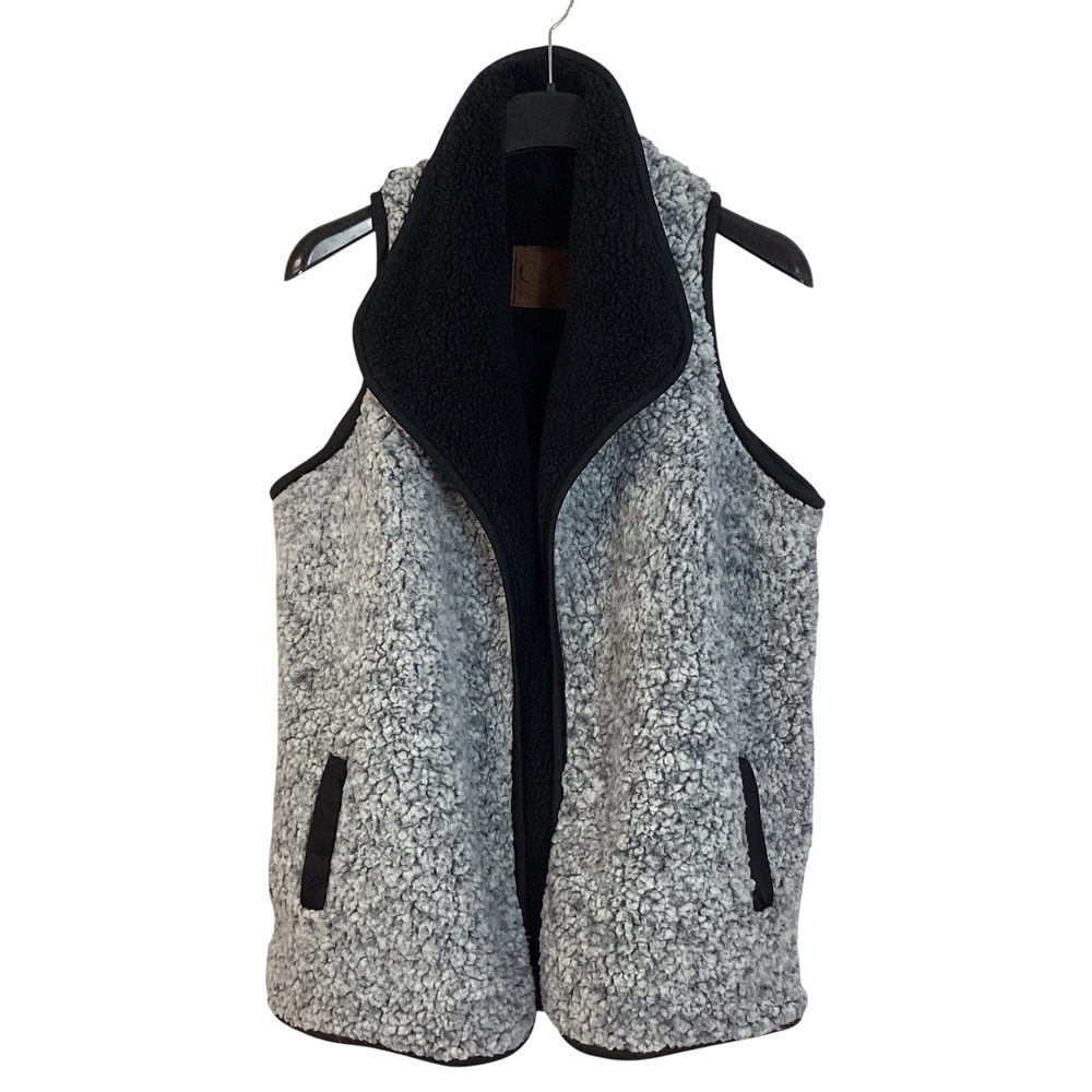 CC Exclusives Reversible Sherpa Fleece Vest Grey Black Draped Collar Pockets M